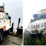 मसूरी में अनियंत्रित होकर खाई की ओर लटका पिकअप वाहन, चालक की सूझबूझ से टला हादसा